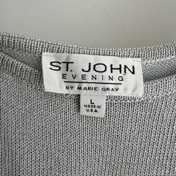 St John Evening Tank Top Womens Large Silver Metallic Knit Camisole Usa Made - Picture 5 of 9